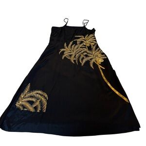 Figue Black Gold Embroidered Island Palm Cocktail Dress Size Large GUC